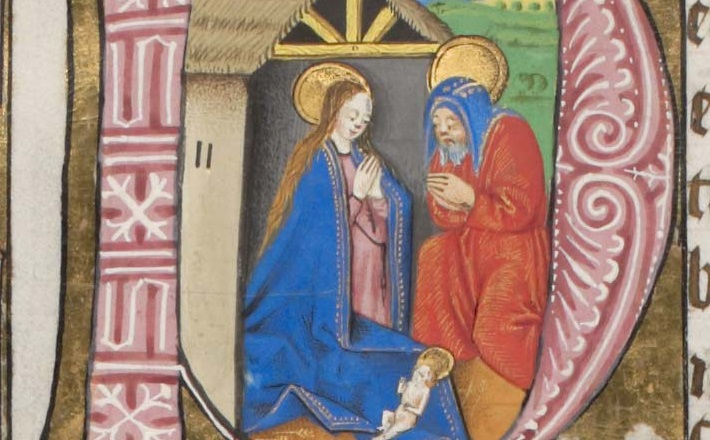 Christmas scene in a 15th-century manuscript (detail)