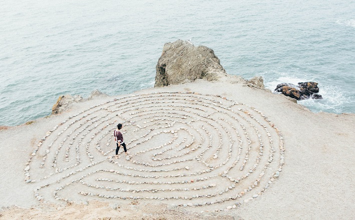 walking labyrinth by ocean