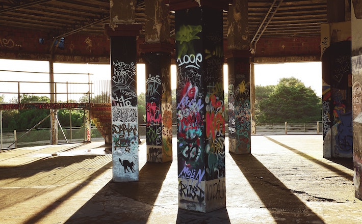 Foundation pillars with sun streaming through