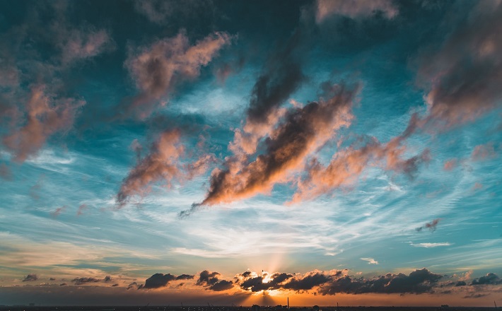 Rose-colored clouds at sunset