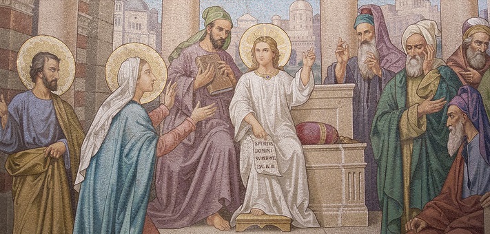 Mosaic of young Jesus in the Temple