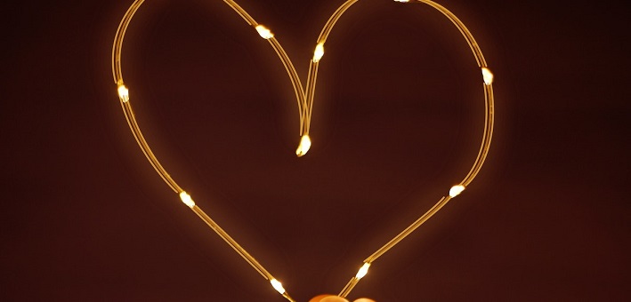 heart outline in LED lights