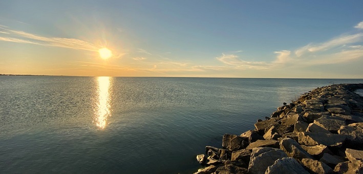 Lakeside with sun rising