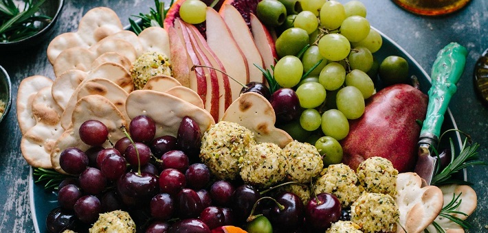 lavish spread of fruit and crackers