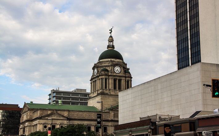 Church in downtown setting