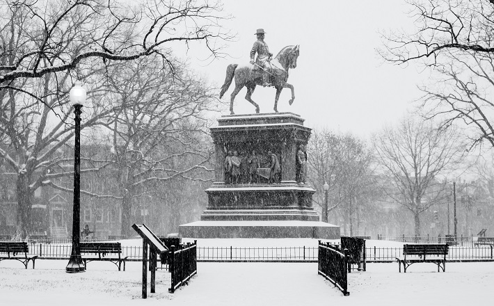 Statue of general in snow - preaching on U.S. national holidays (winter edition)