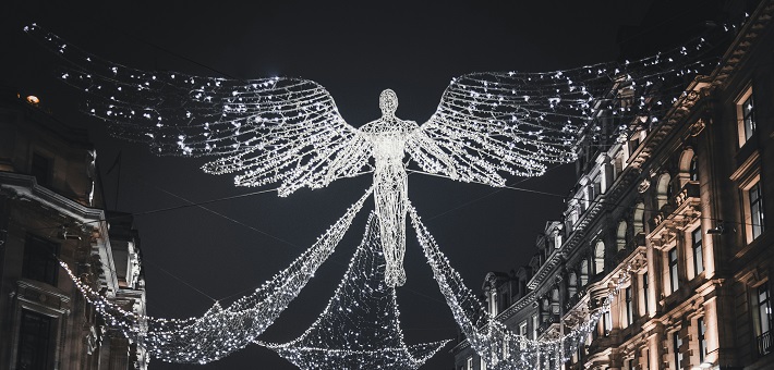 Angel in lights over town square