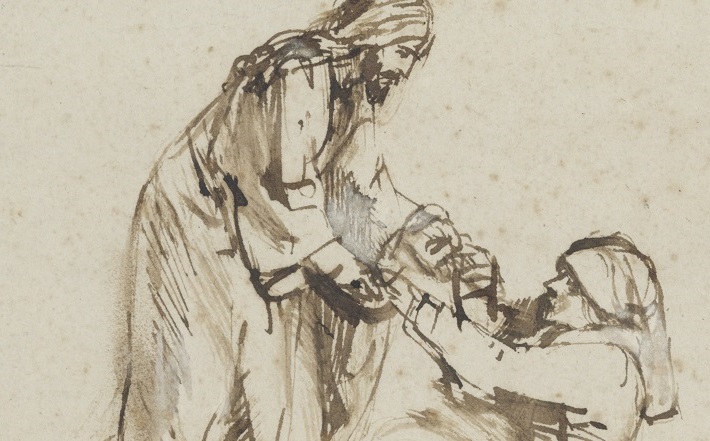 Rembrandt sketch of Jesus and Simon's mother-in-law