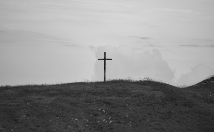 Black and white photo of a cross