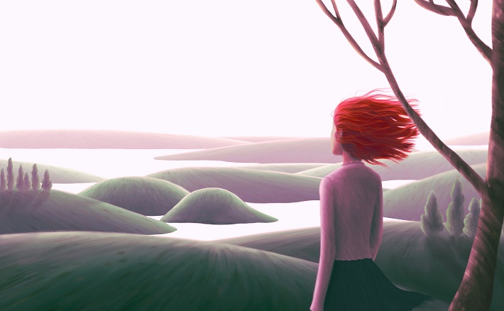 Practices for busy preachers - artwork of woman looking at undulating hills