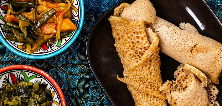 Injera with other Ethiopian foods (Bread of Life series)