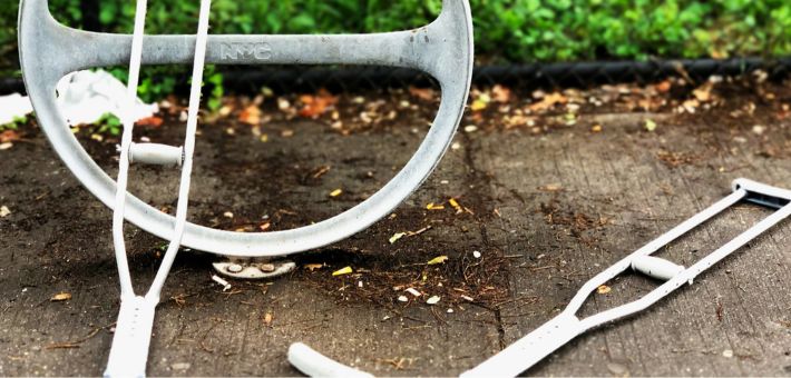 Broken crutches in park
