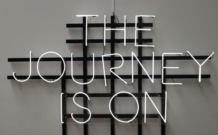LED sign reading: The Journey Is On
