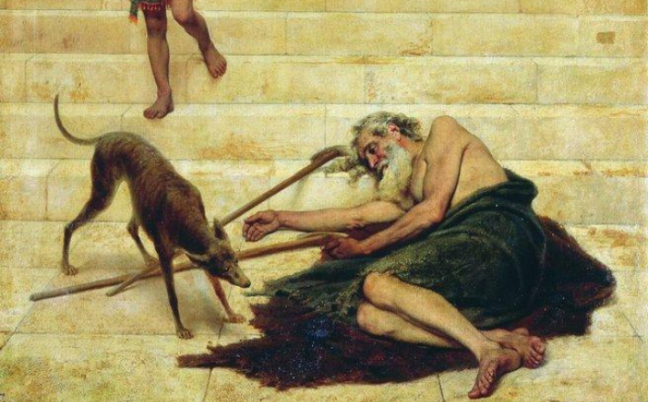 Detail from an iIllustration of Lazarus at the rich man's gate by Fyodor Bronnikov, 1886.