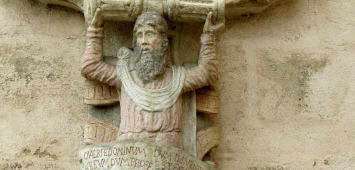 Detail from Detail: Statue of prophet Isaiah with quotation of Isaiah 55, 16th Century.