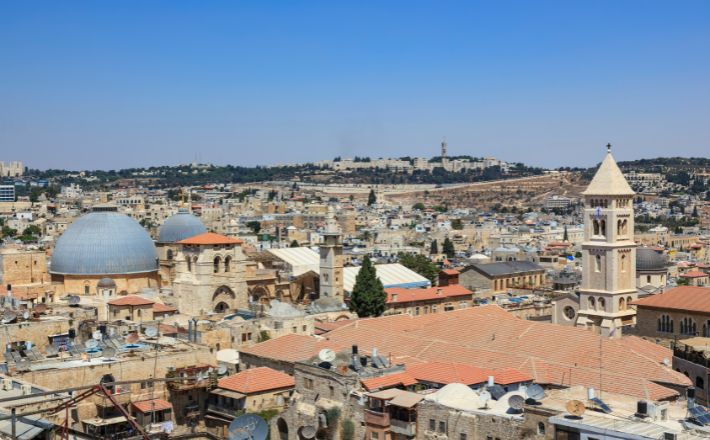 View of Jerusalem skyline with church buildings