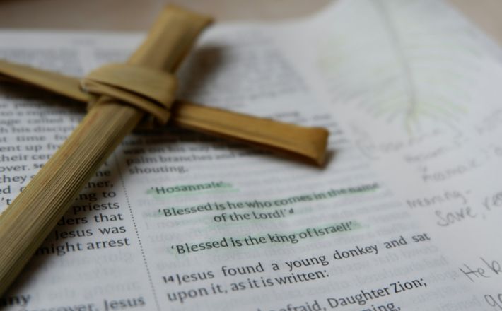 Cross-shaped palm on top of Procession of Palms Gospel reading