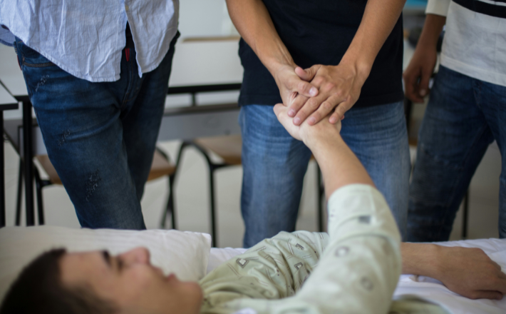 support family and friends visiting patient focus is on background