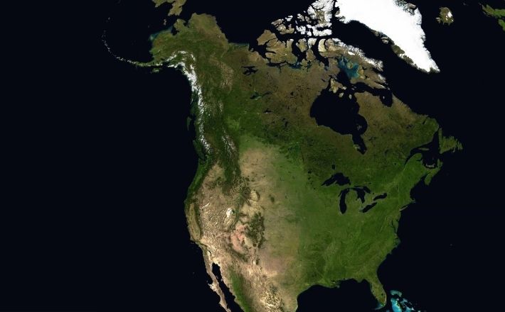 Satellite view of Turtle Island (North America).