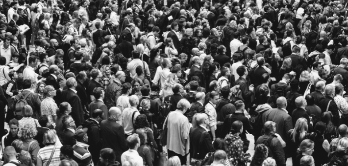 black and white photo of a crowd